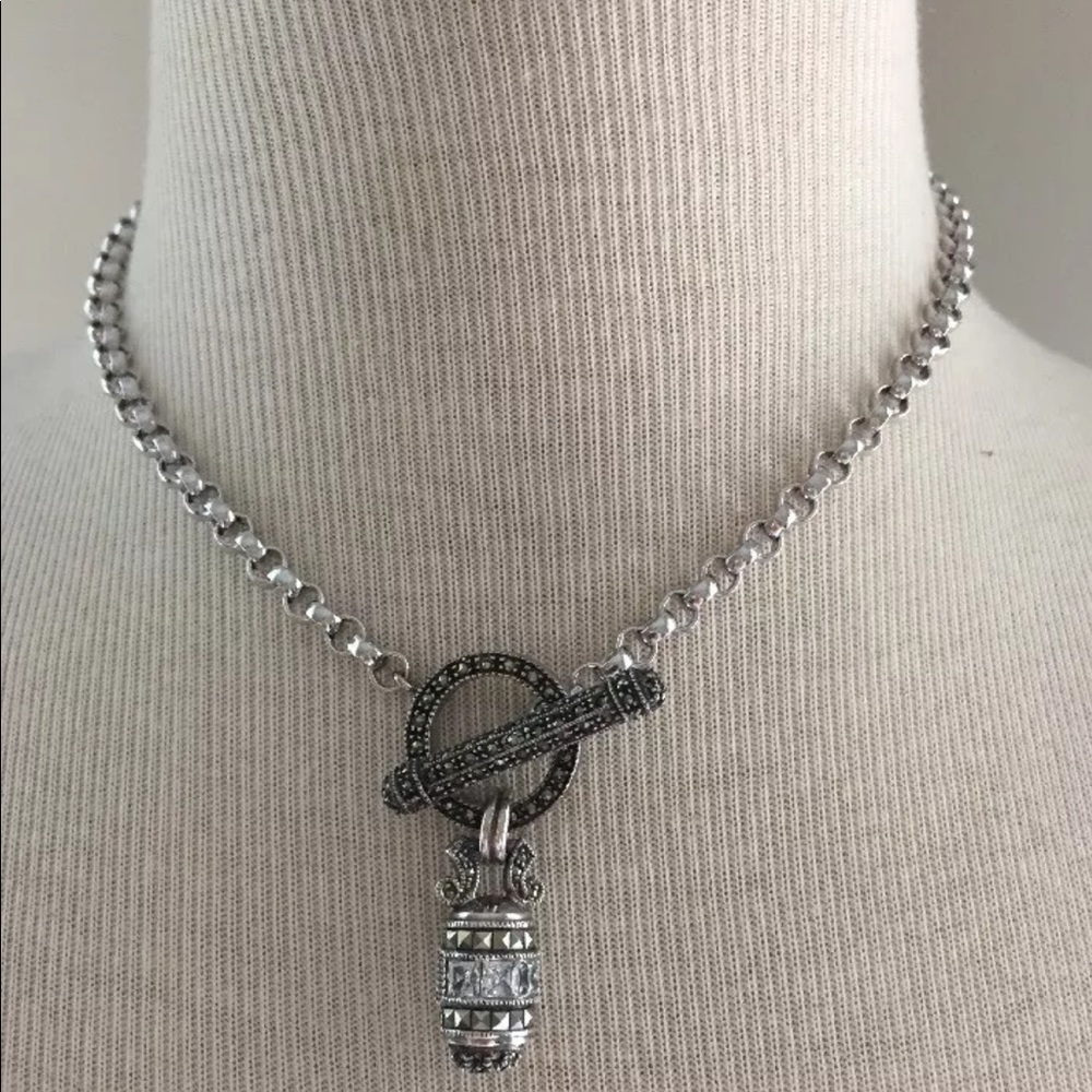 Black/Clear Marcasite  Silver toggle necklace